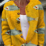 Marina | Cardigan Vintage con Stampa di Pesci