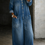 Martina - Jumpsuit in denim con spalline e spalle scoperte